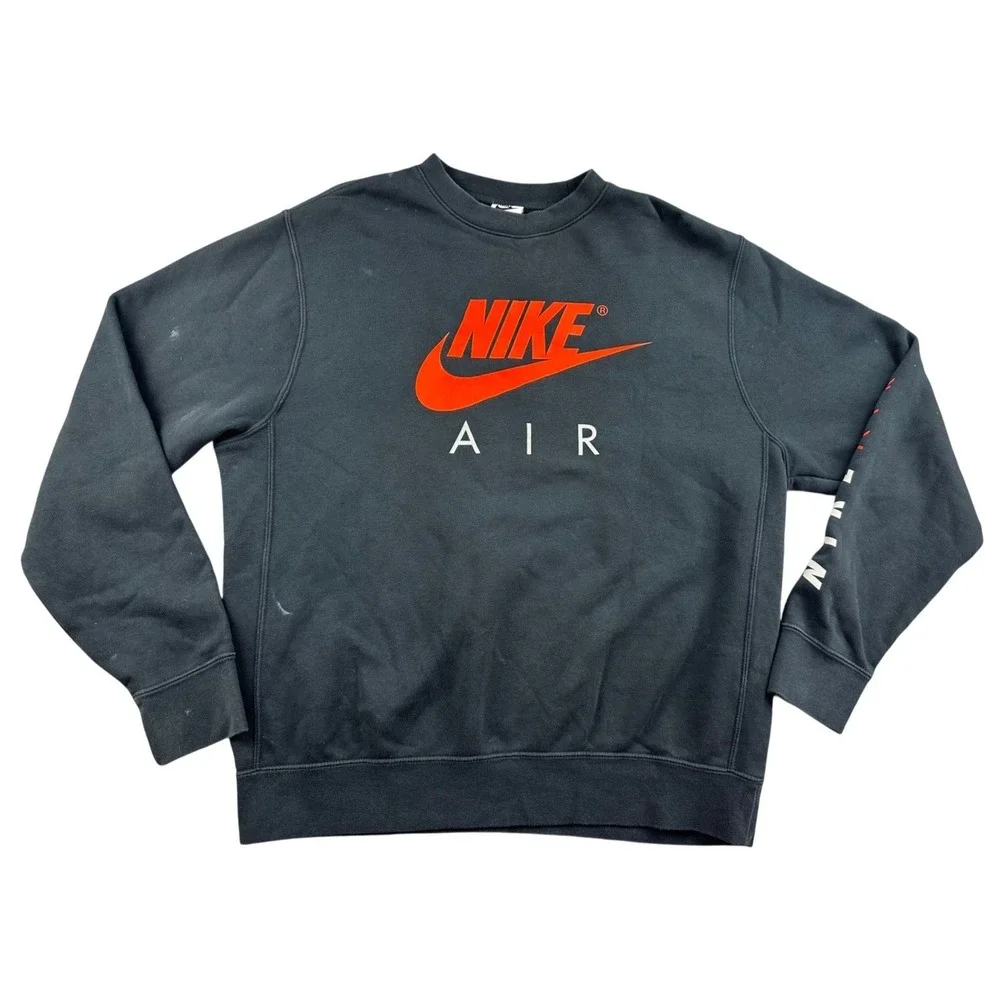 Nike Air Sweatshirt Men M Black Logo Print Sleeve Graphic Cotton Blend Crew Neck